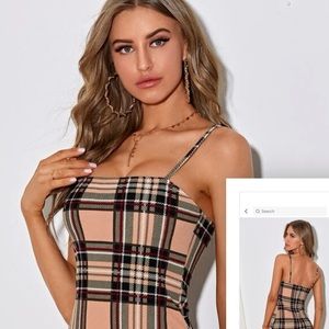 SHEIN Split Hem Tartan Bodycon Dress